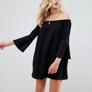 ASOS Off the Shoulder Dress with Trumpet Sleeves